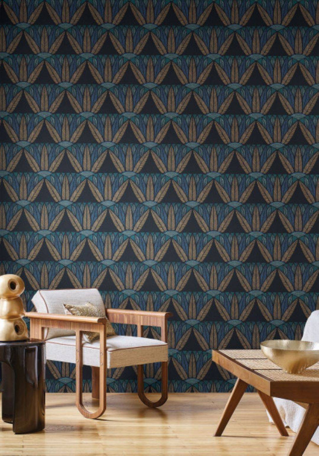 Castalia wallpaper by Casamance in Black – Topaz, styled room shot