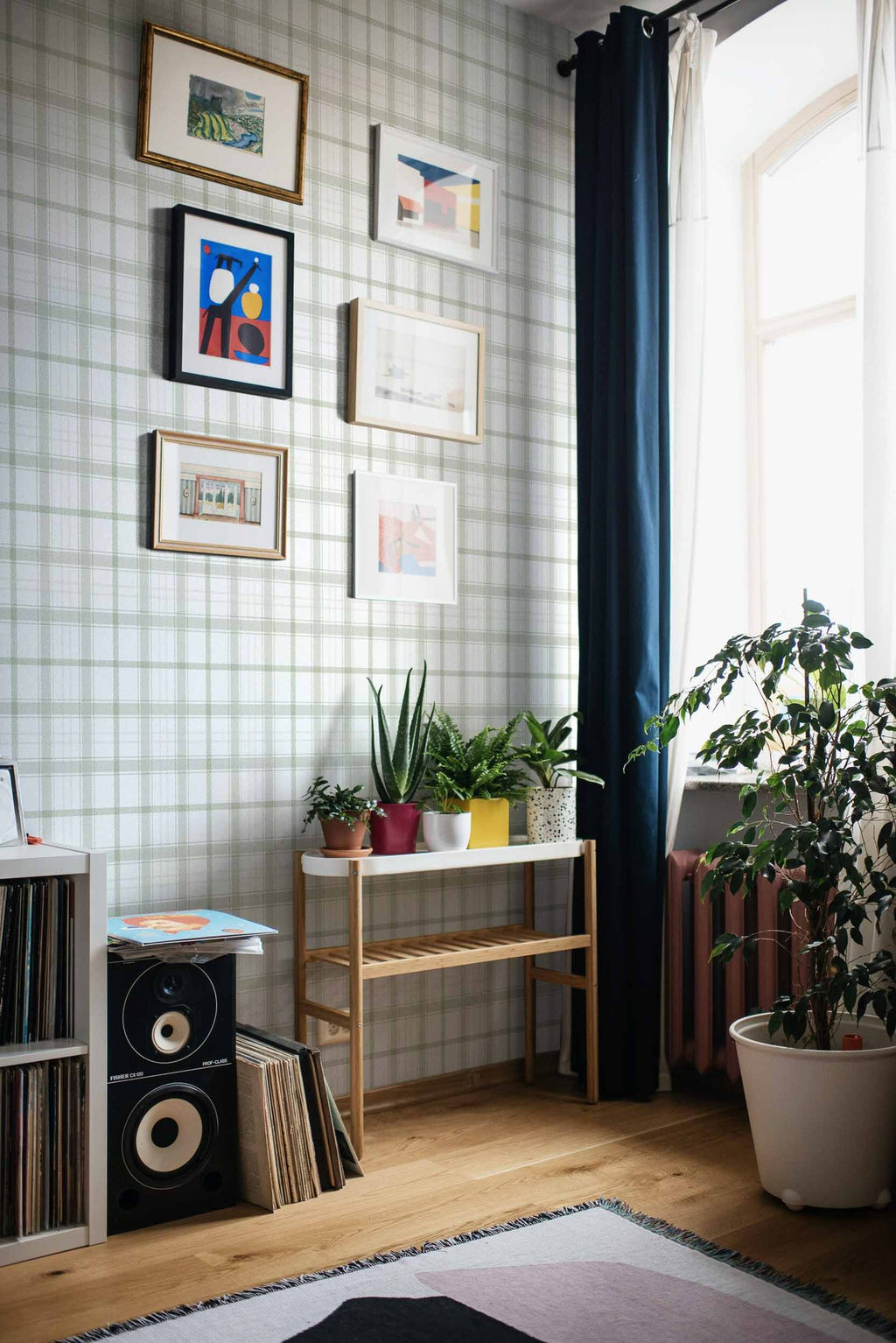 Check 11.5 wallpaper by Coordonné in Green – Matcha, styled room