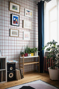 Check 11.5 wallpaper by Coordonné in Pink, styled room