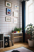 Check 11.5 wallpaper by Coordonné in Pink, styled room