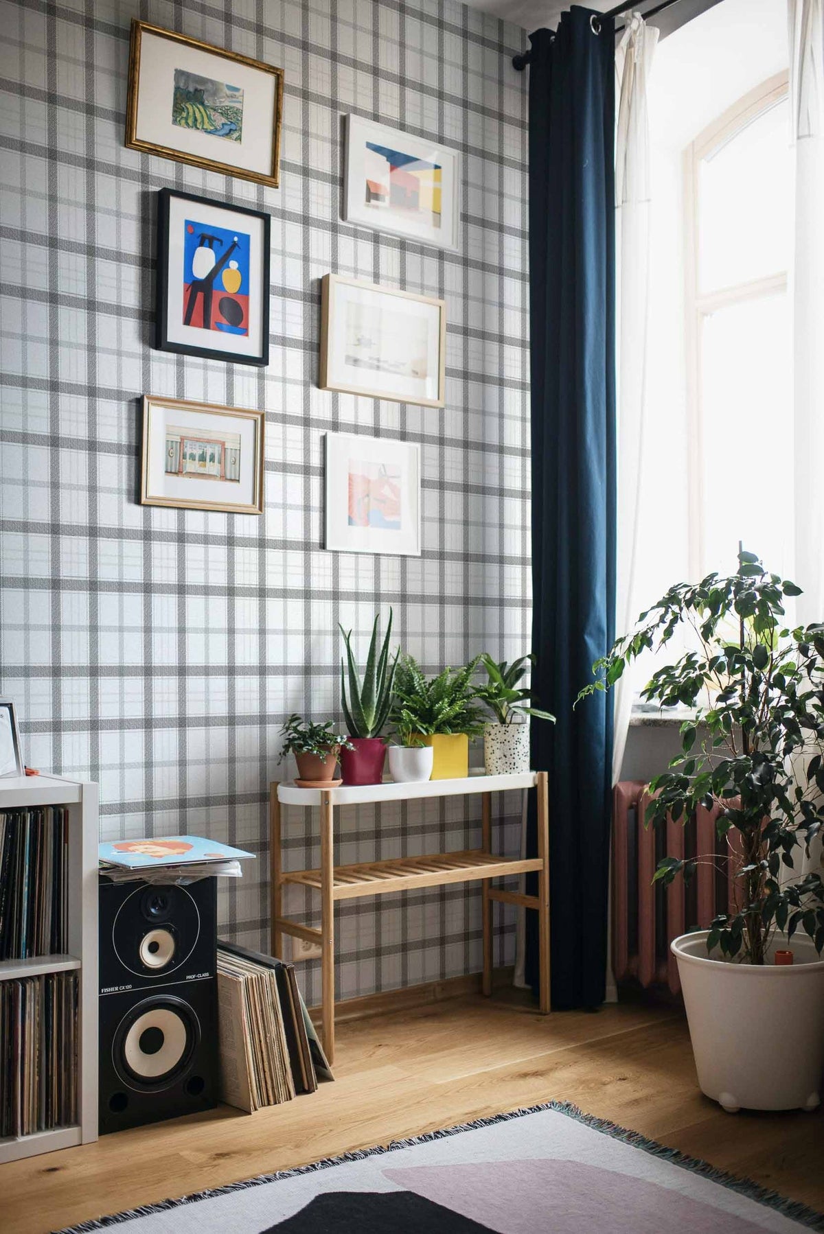 Check 11.5 wallpaper by Coordonné in Black, styled room