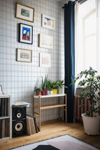 Check 11.5 wallpaper by Coordonné in Grey, styled room