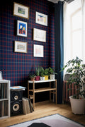 Check 11.5 wallpaper by Coordonné in Blue – Galaxy Plus, styled room