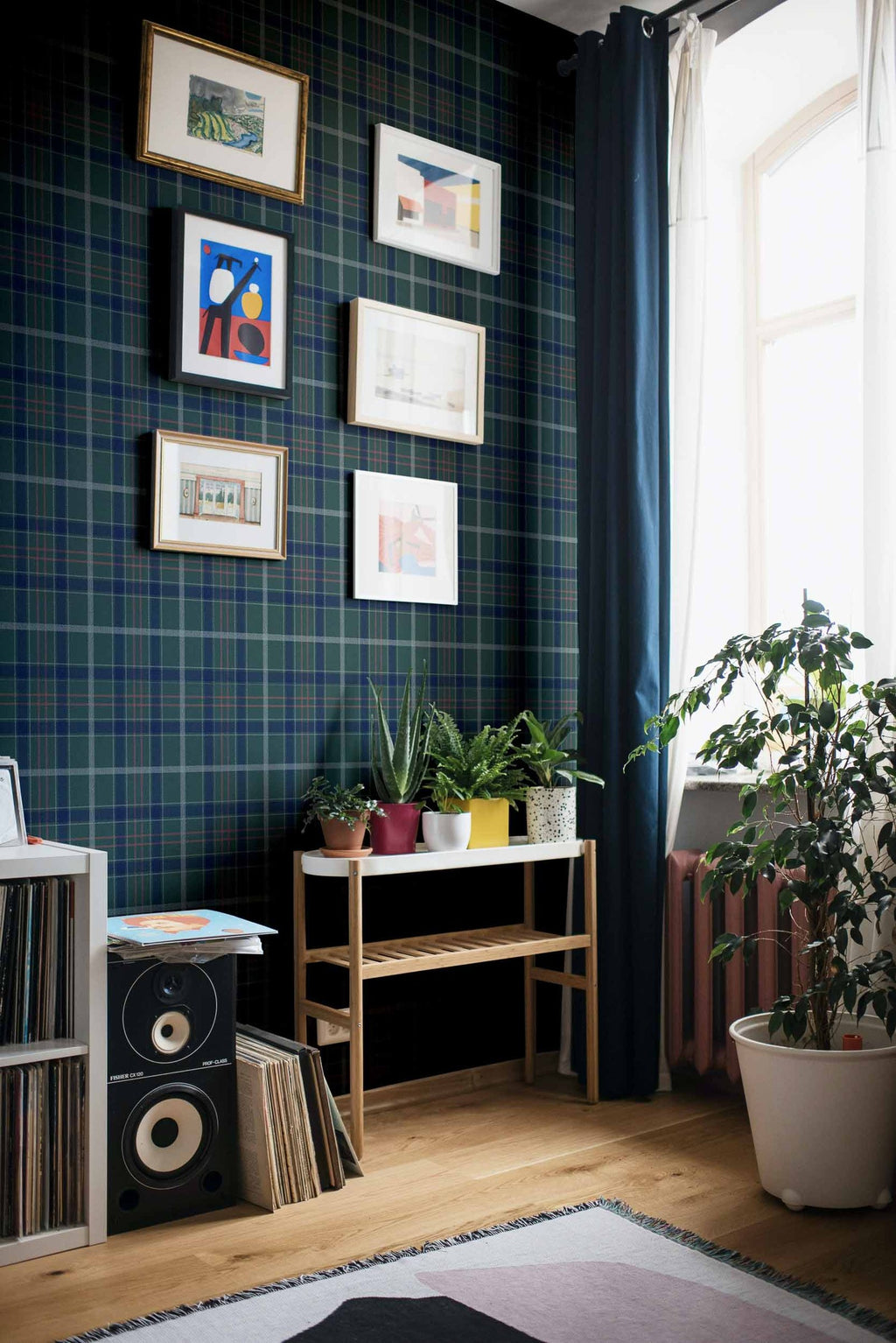 Check 11.5 wallpaper by Coordonné in Green – Vine Plus, styled room
