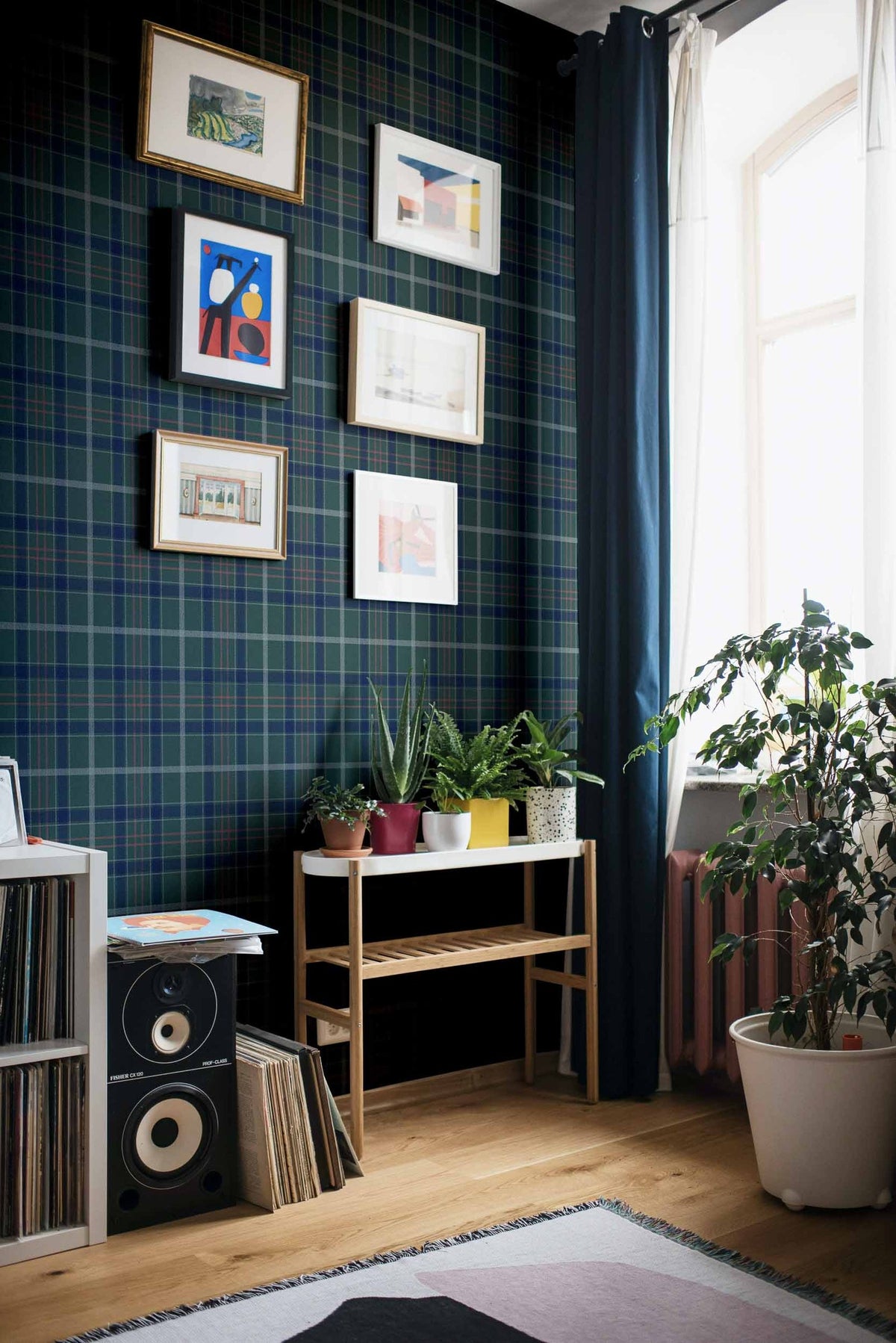 Check 11.5 wallpaper by Coordonné in Green – Vine Plus, styled room