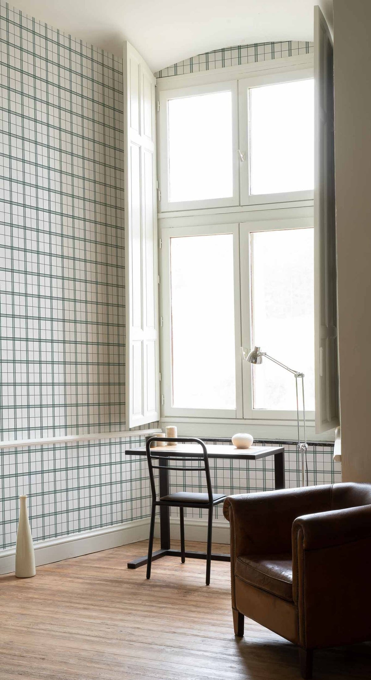 Check 7 wallpaper by Coordonné in Green – Vine, styled room