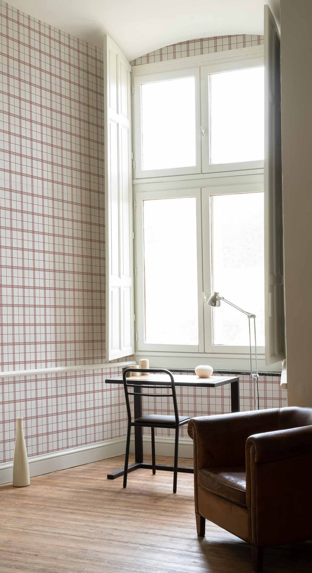 Check 7 wallpaper by Coordonné in Pink, styled room