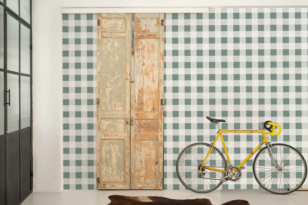 Check 8 wallpaper by Coordonné in Green – Vine, styled room