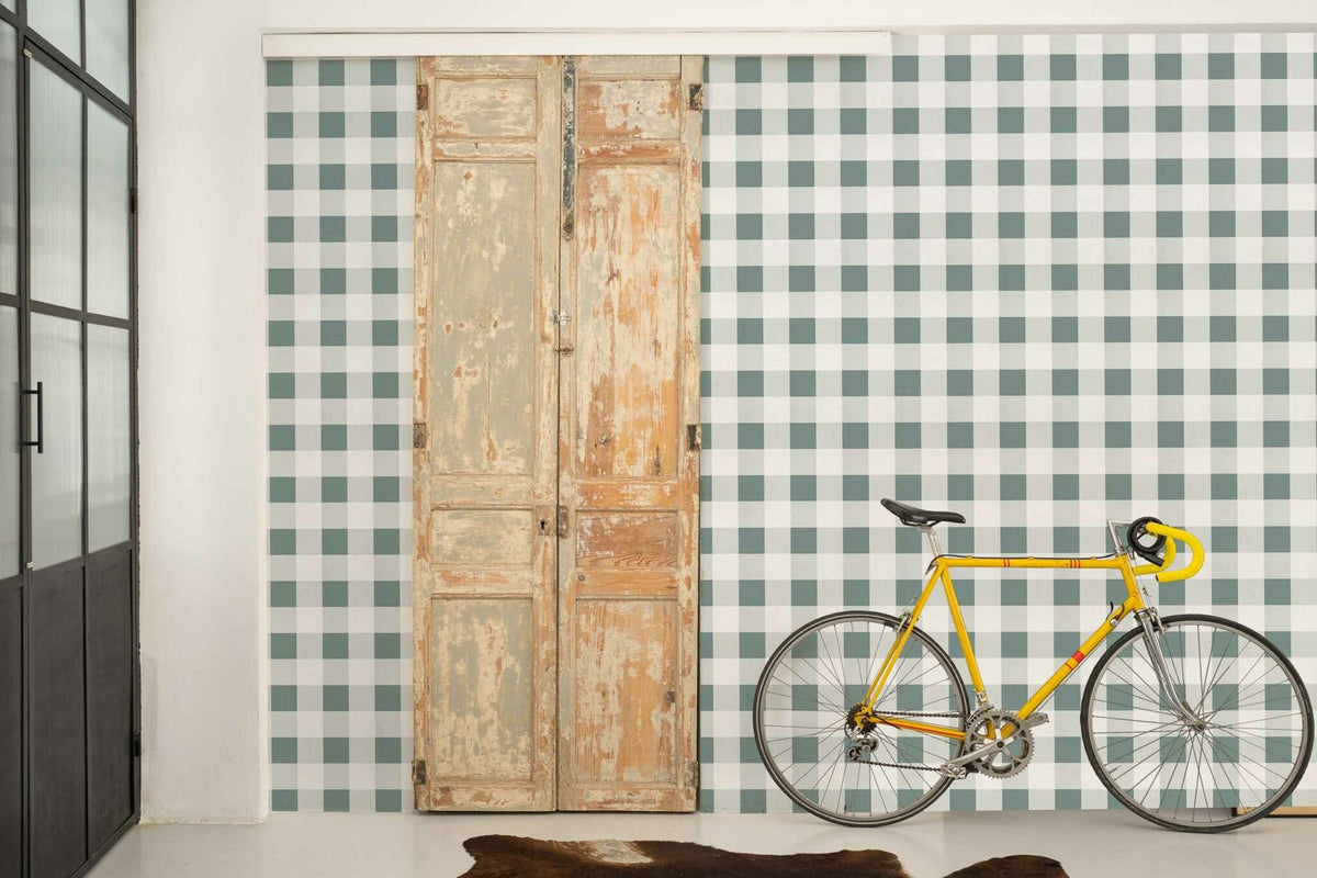 Check 8 wallpaper by Coordonné in Green – Vine, styled room