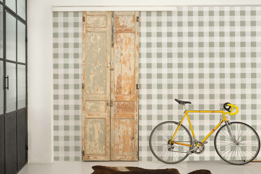 Check 8 wallpaper by Coordonné in Green – Matcha, styled room