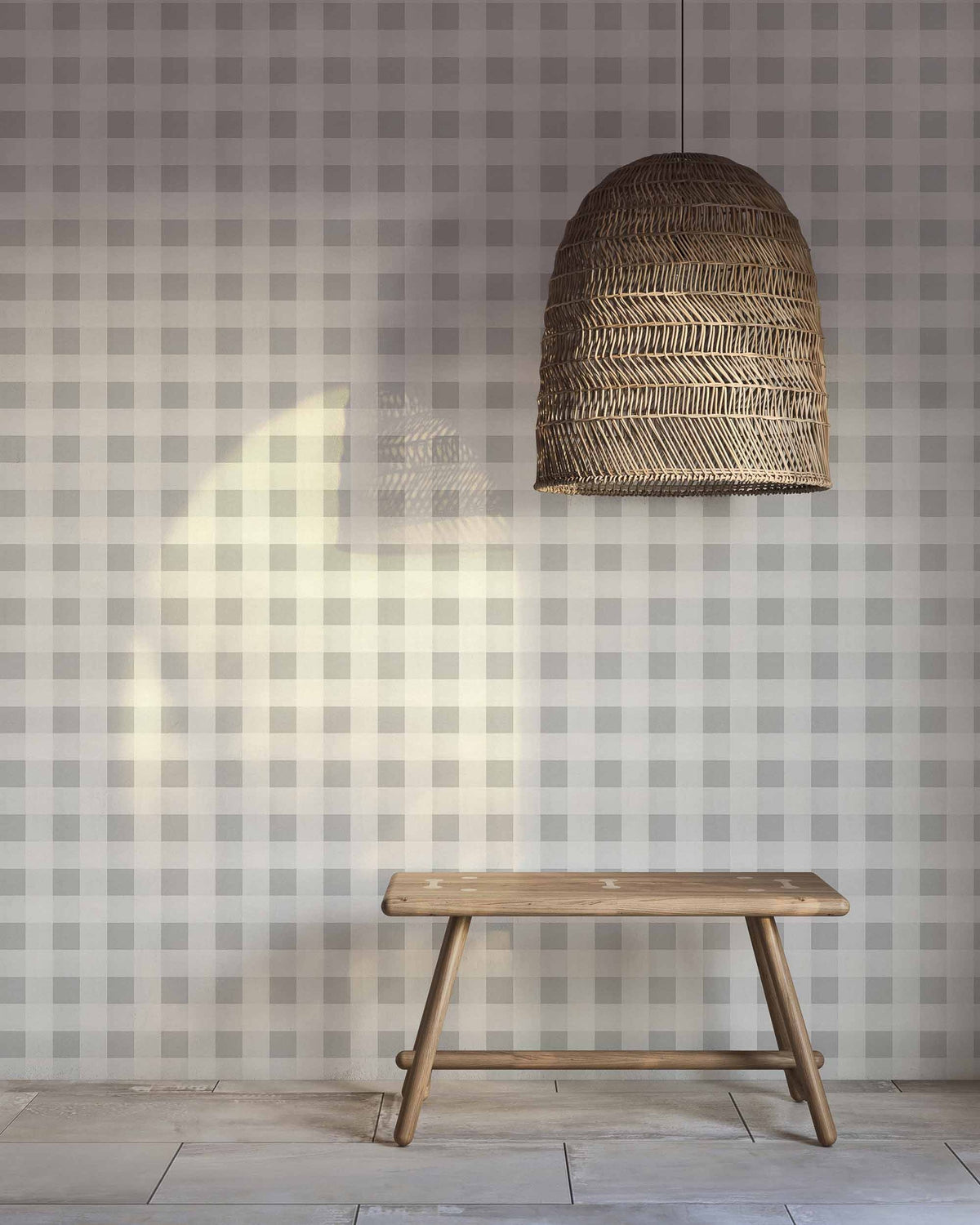 Check 8 wallpaper by Coordonné in Beige, styled room