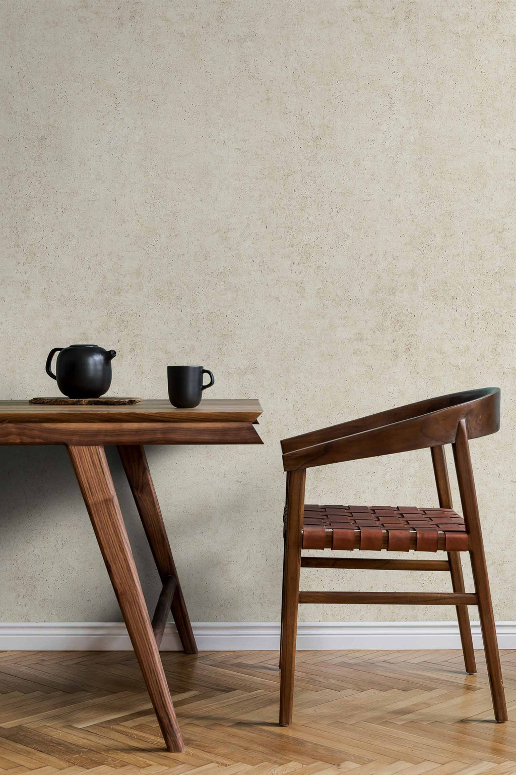 Ciment wallpaper by Coordonné in Cream, styled room