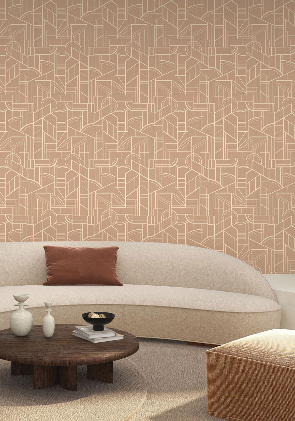 Cinétique wallpaper by Casamance in Beige – Nude, styled room shot