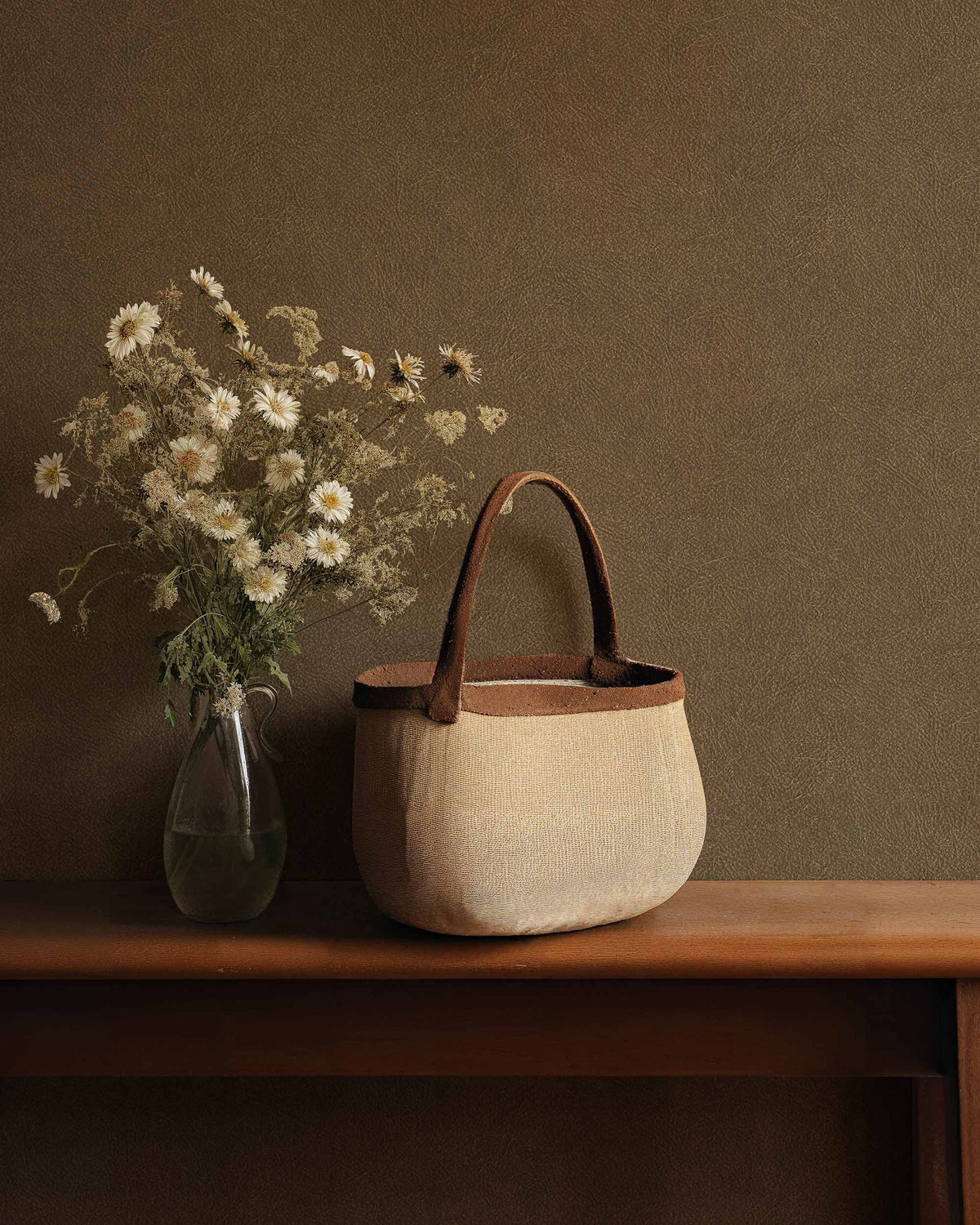 Cuero wallpaper by Coordonné in Taupe, styled room