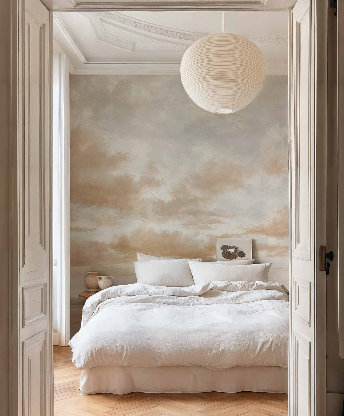 Cumulus Clouds wall mural by Coordonné in Beige, styled room