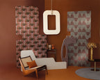 Daia wallpaper by Casamance in Black – Terracotta, styled room shot