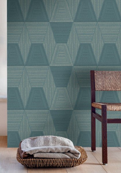 Daia wallpaper by Casamance in Teal – Imperial Green, styled room shot