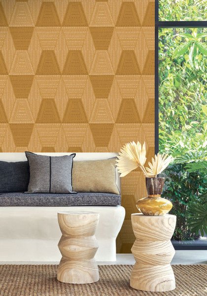 Daia wallpaper by Casamance in Yellow – Ochre, styled room shot