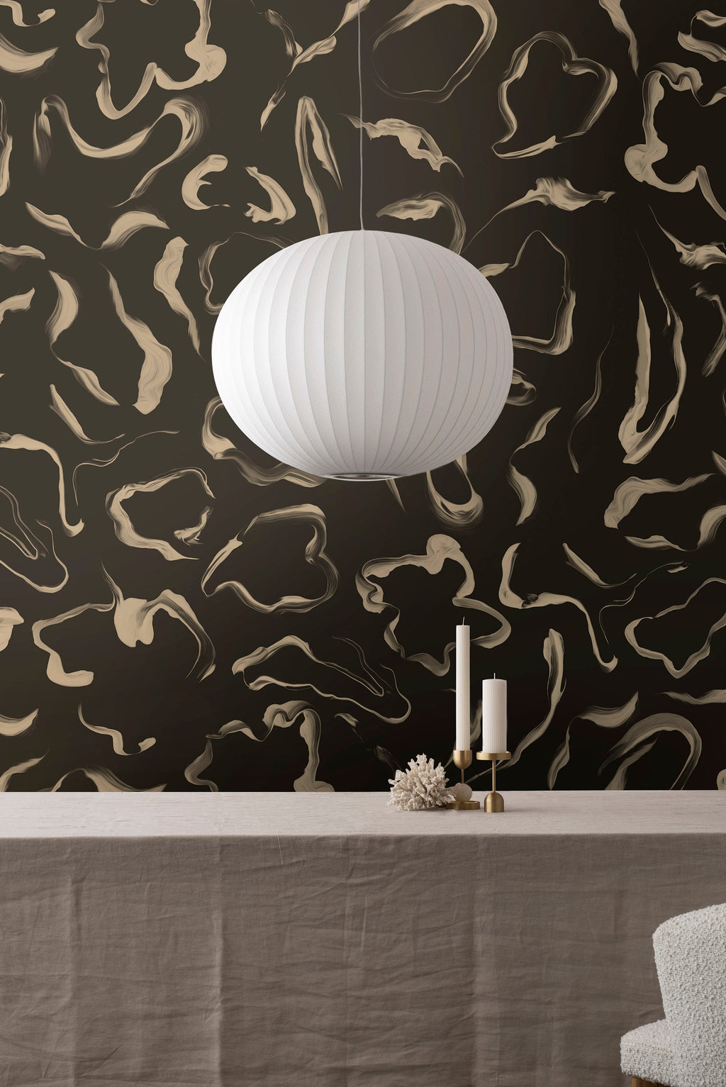 Aqueous wallpaper by Emma Hayes – abstract, metallic design