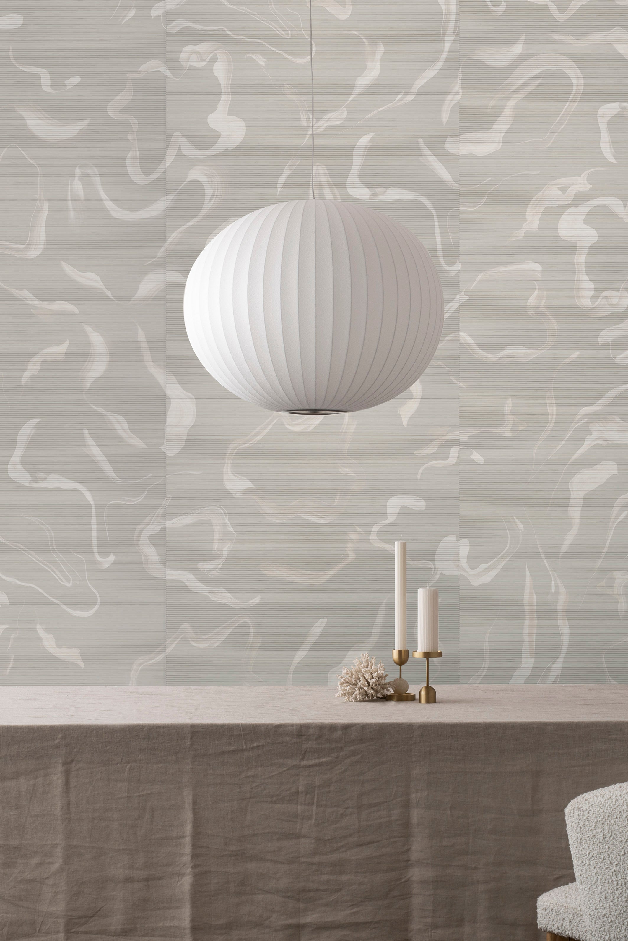 Aqueous wallpaper by Emma Hayes – abstract, metallic design