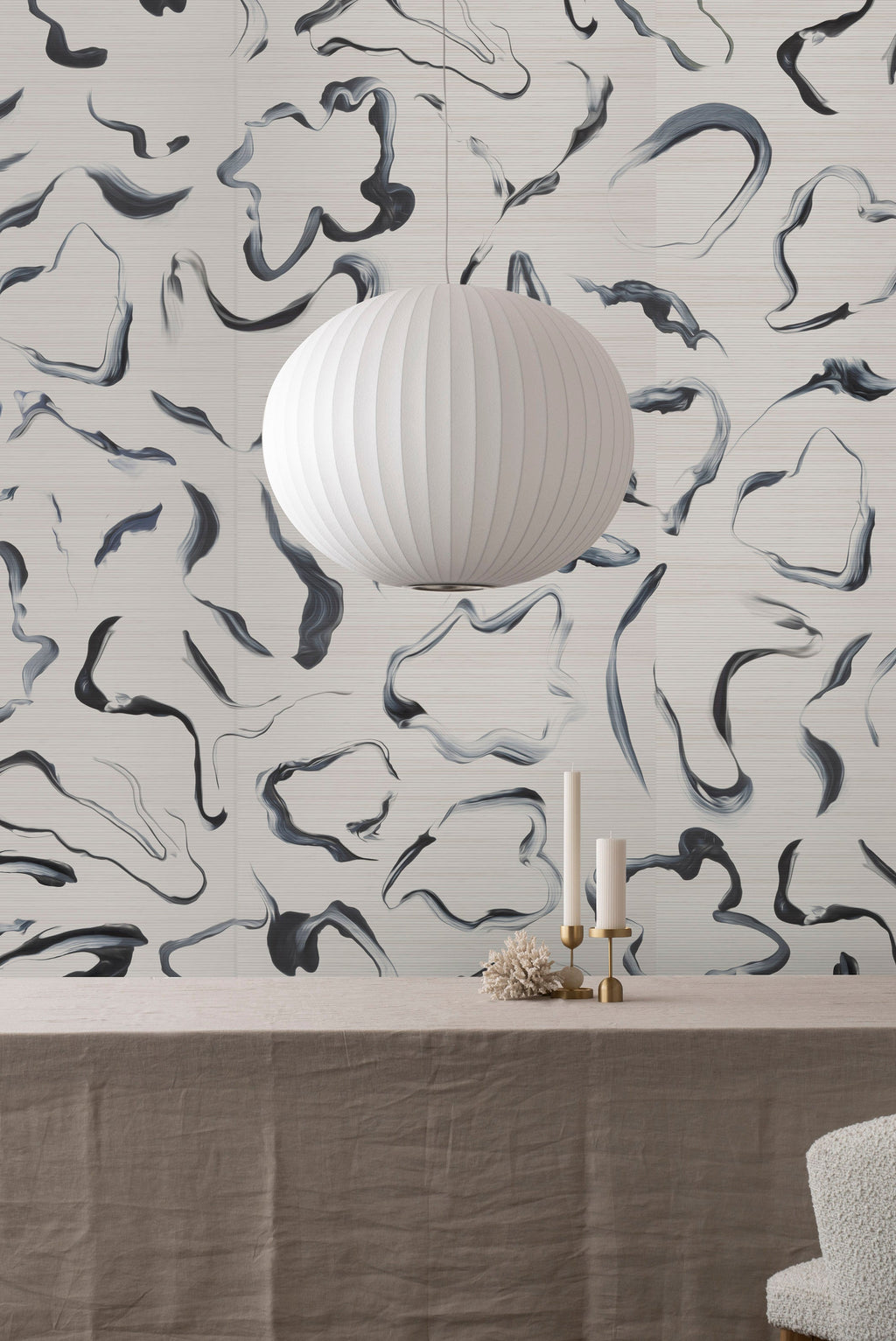 Aqueous wallpaper by Emma Hayes – abstract, metallic design