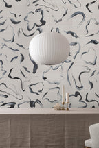 Aqueous wallpaper by Emma Hayes – abstract, metallic design
