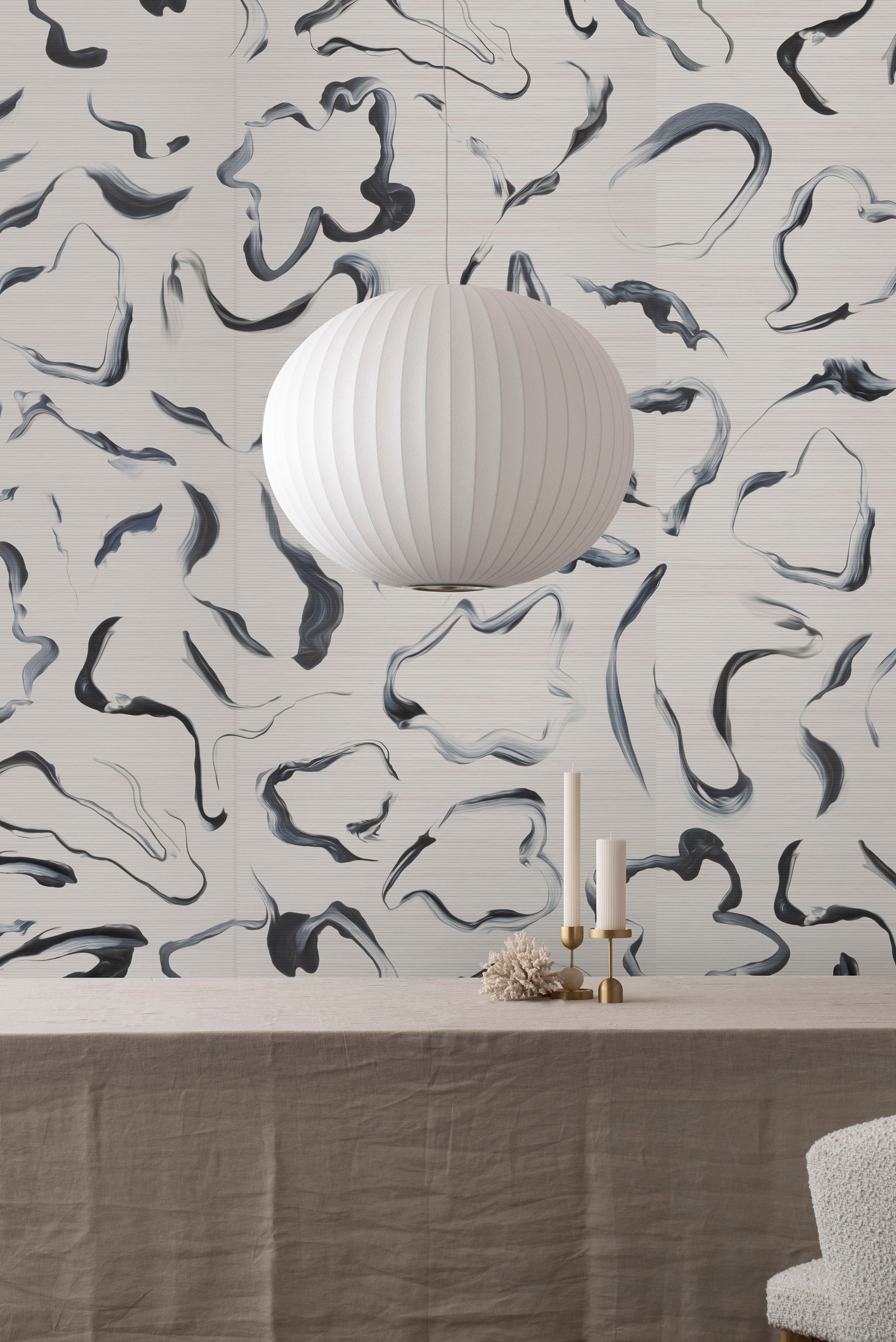 Aqueous wallpaper by Emma Hayes – abstract, metallic design