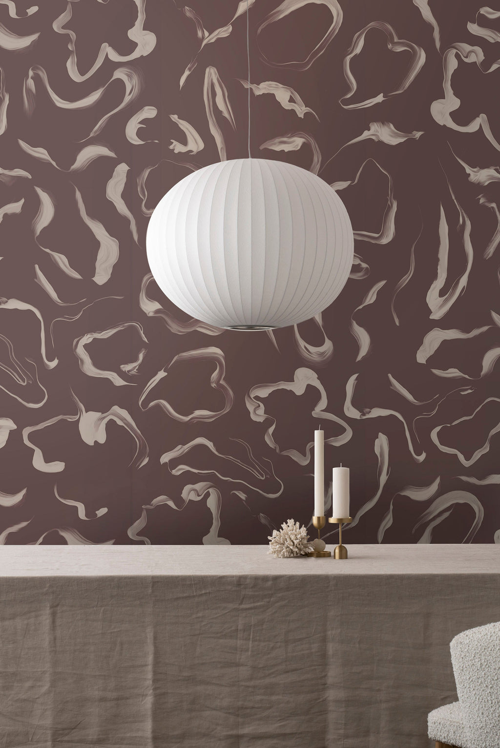 Aqueous wallpaper by Emma Hayes – abstract, metallic design