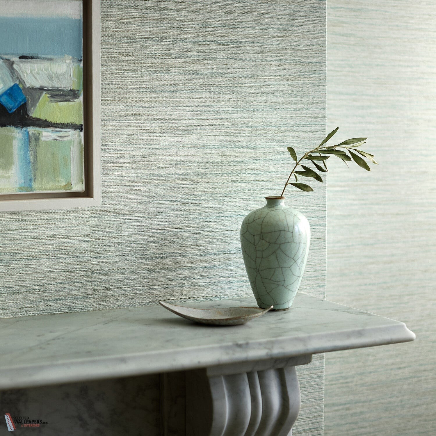 Esai Seagrass wallpaper by Romo, styled room shot
