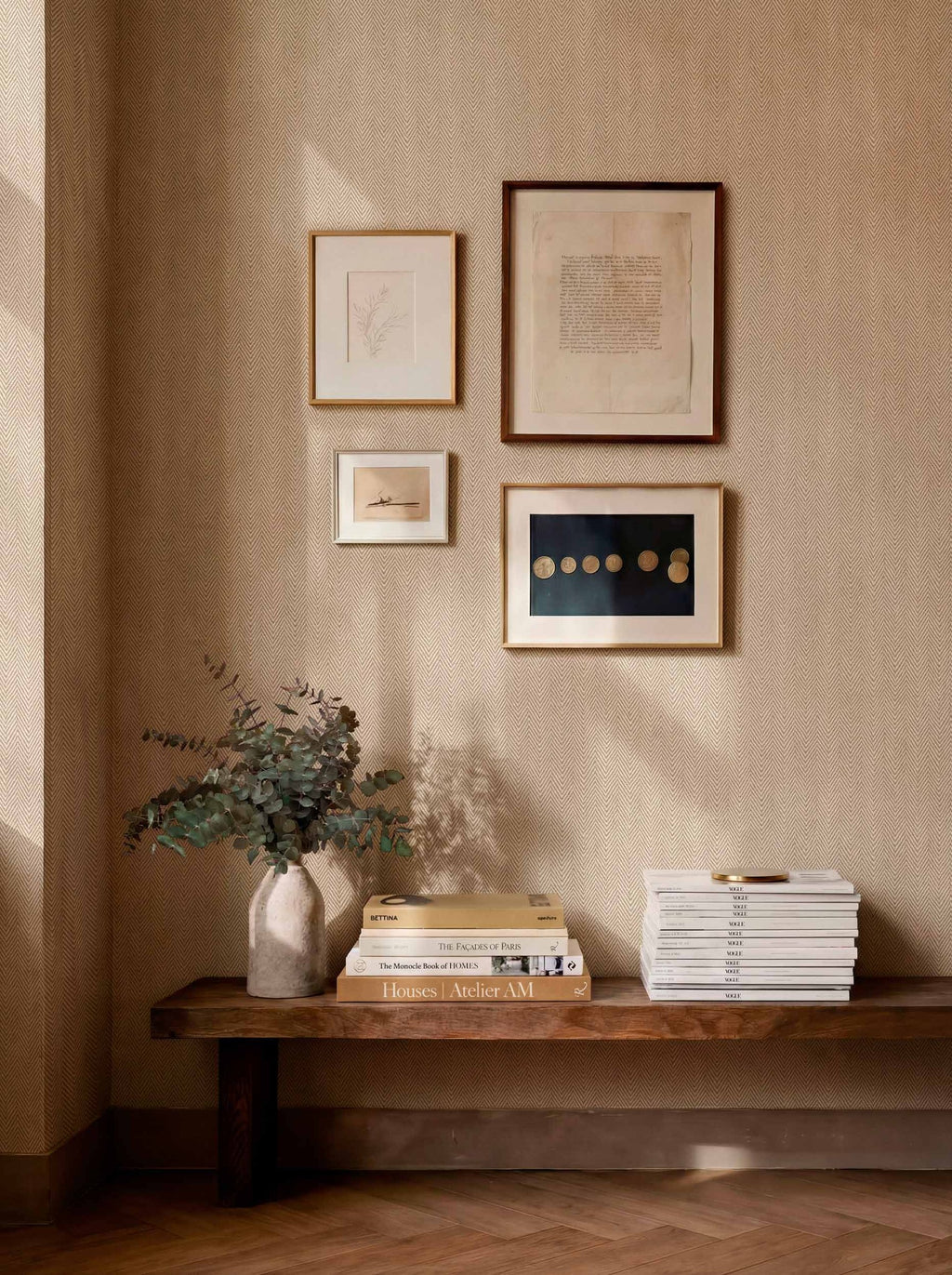 Espiguilla wallpaper by Coordonné in Beige, styled room