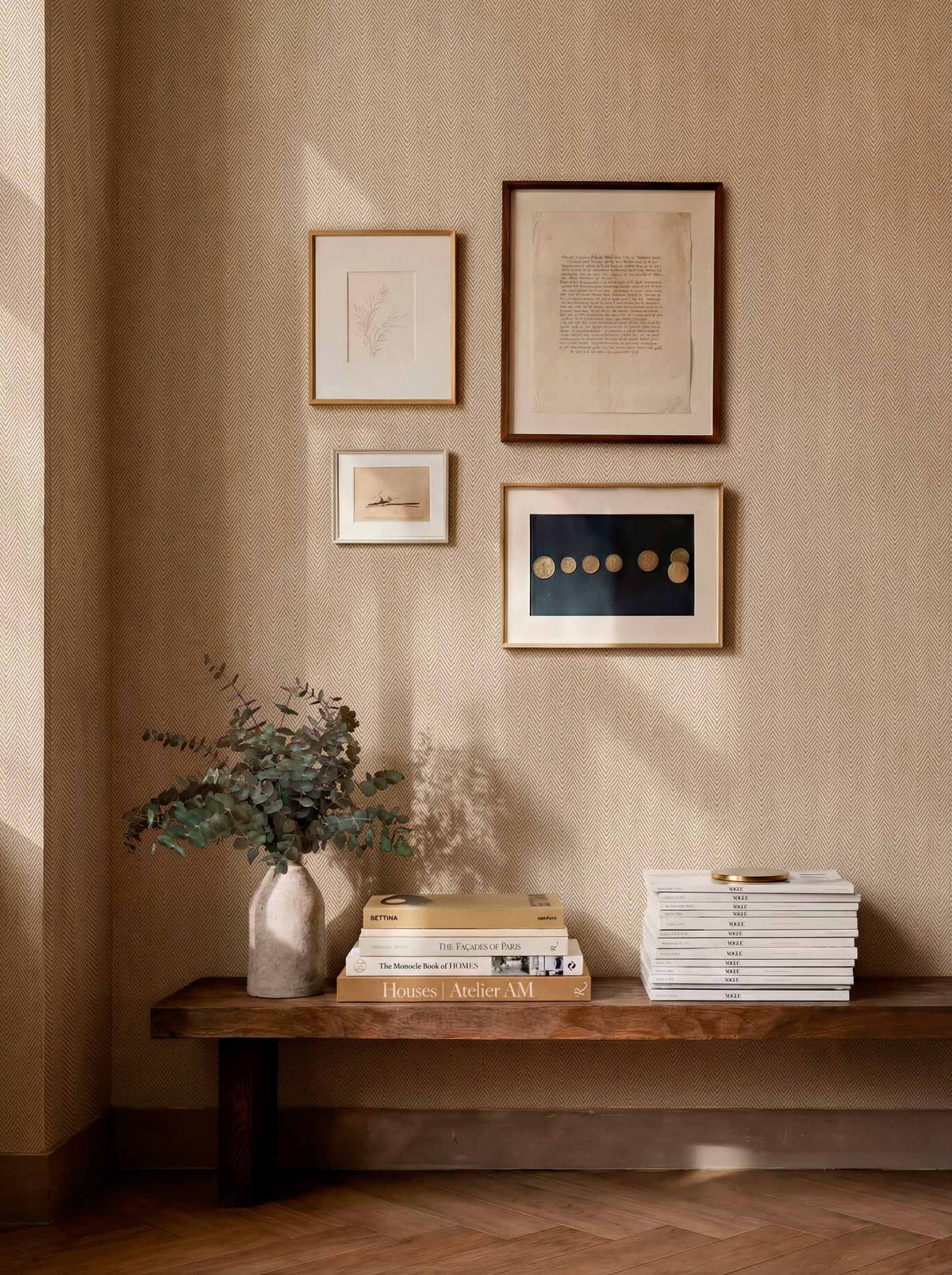 Espiguilla wallpaper by Coordonné in Beige, styled room
