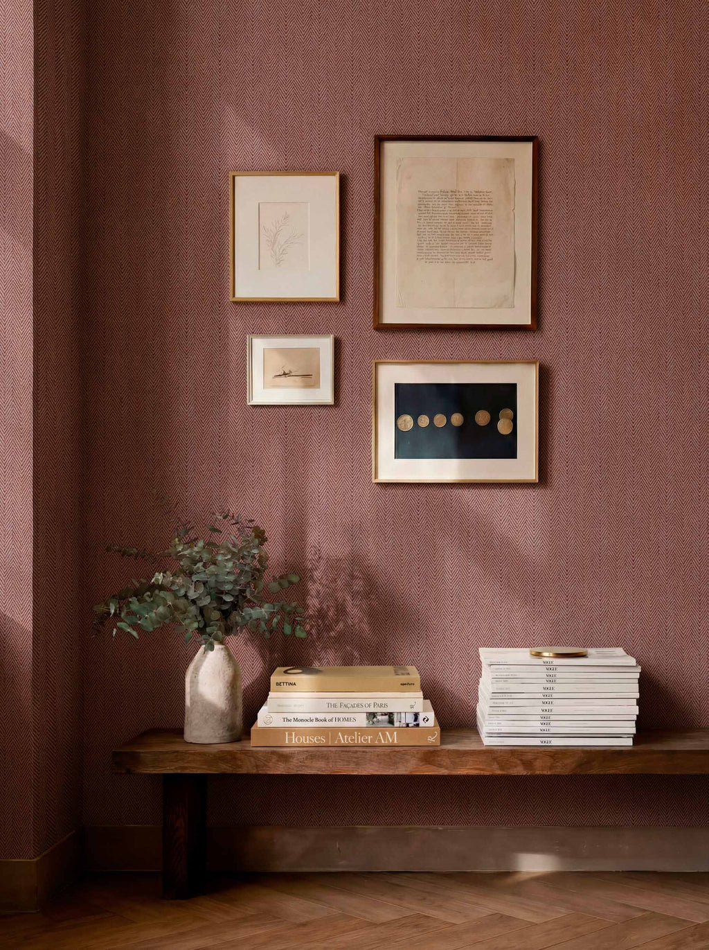 Espiguilla wallpaper by Coordonné in Red, styled room