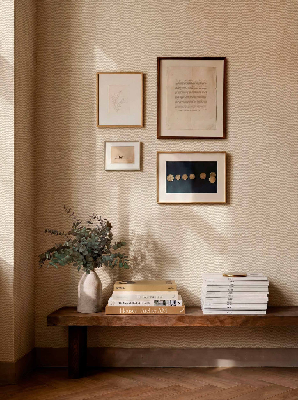 Espiguilla wallpaper by Coordonné in Cream, styled room