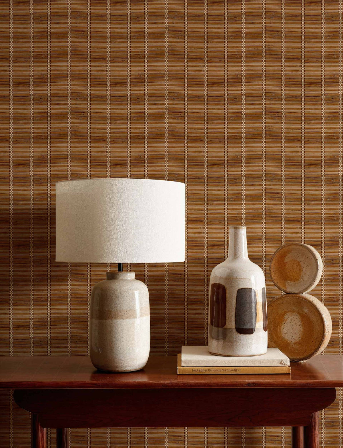 Estera wallpaper by Coordonné in Copper, styled room