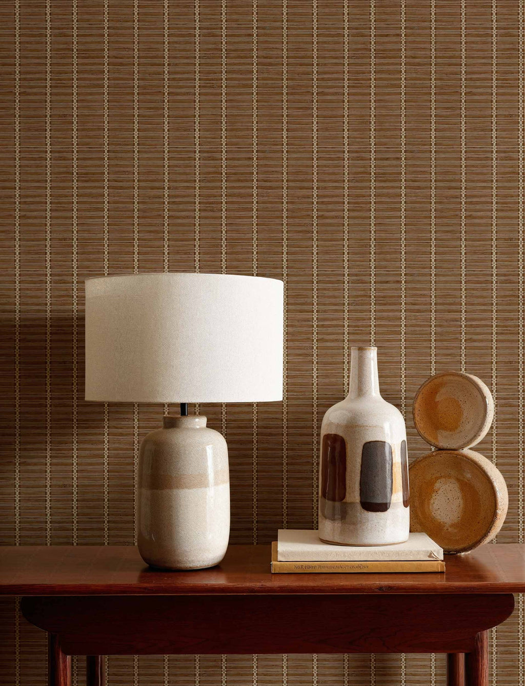 Estera wallpaper by Coordonné in Light Brown, styled room