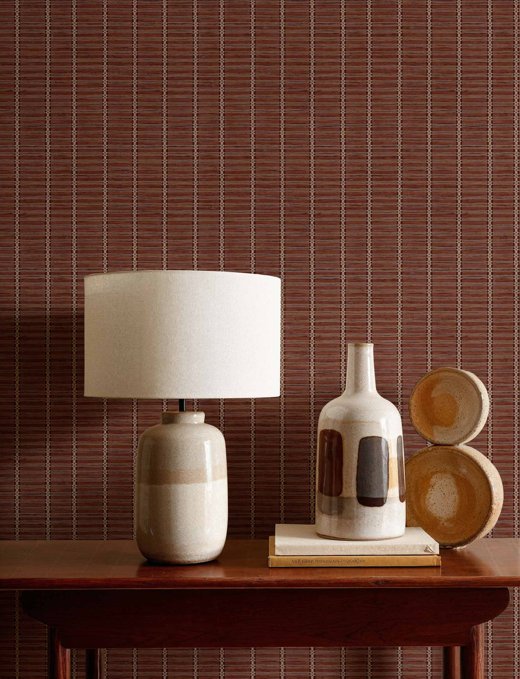 Estera wallpaper by Coordonné in Red, styled room