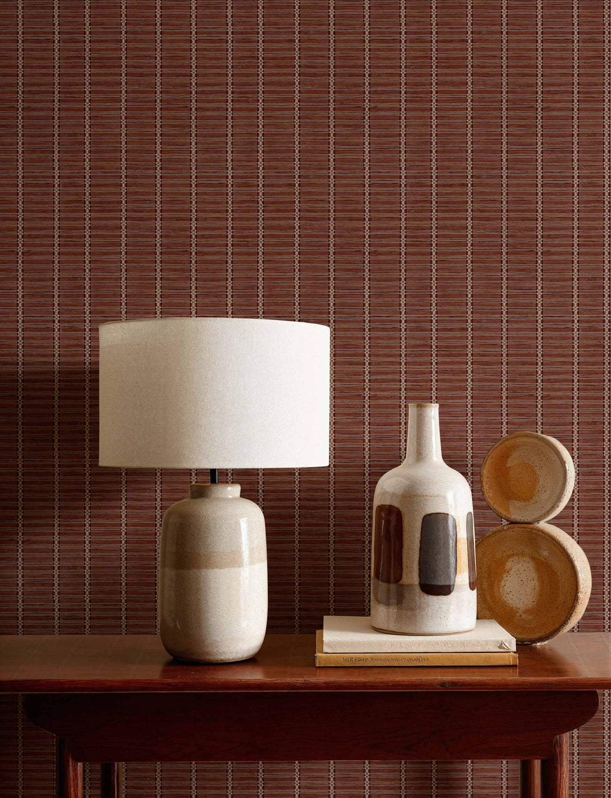 Estera wallpaper by Coordonné in Red, styled room