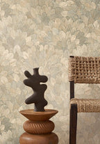 Feijoa wallpaper by Casamance in Beige – Greige, styled room shot