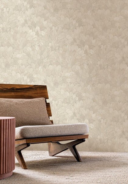Feijoa wallpaper by Casamance in Cream – Ivory, styled room shot