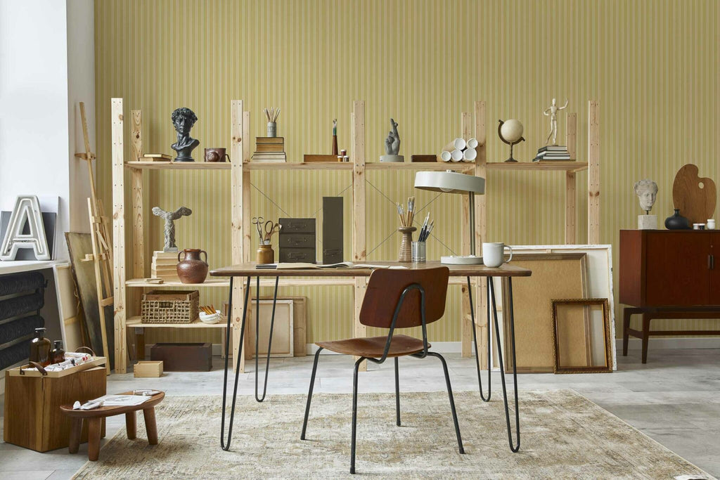 Fermín wallpaper by Coordonné in Yellow, styled room