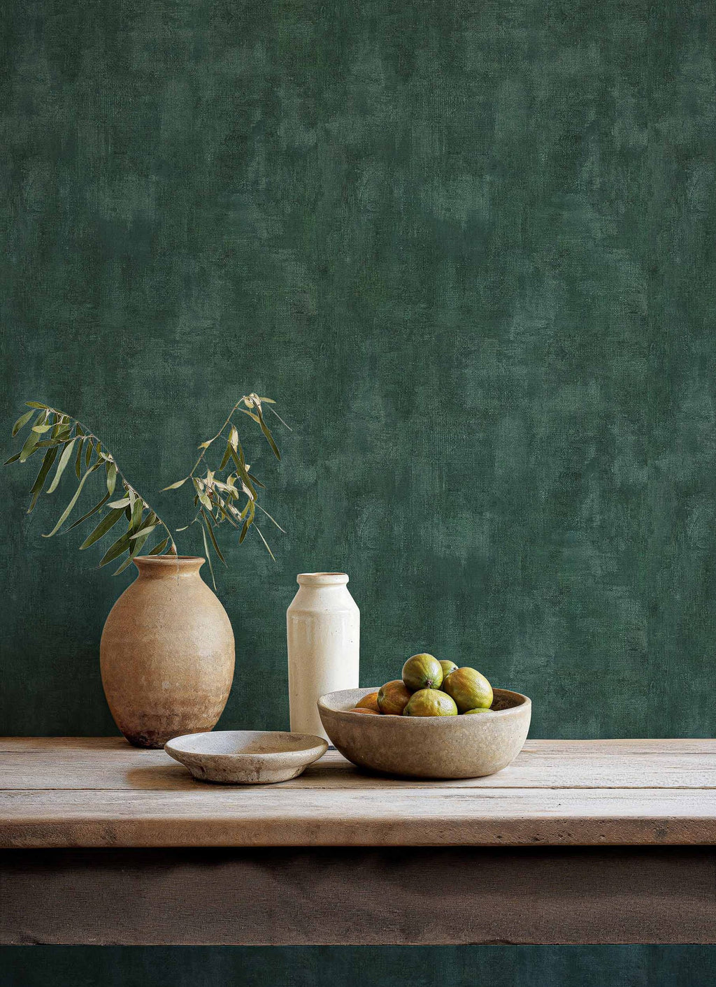 Fibras wallpaper by Coordonné in Green, styled room