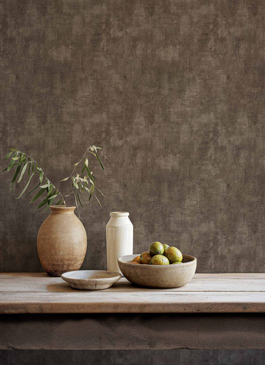 Fibras wallpaper by Coordonné in Brown, styled room