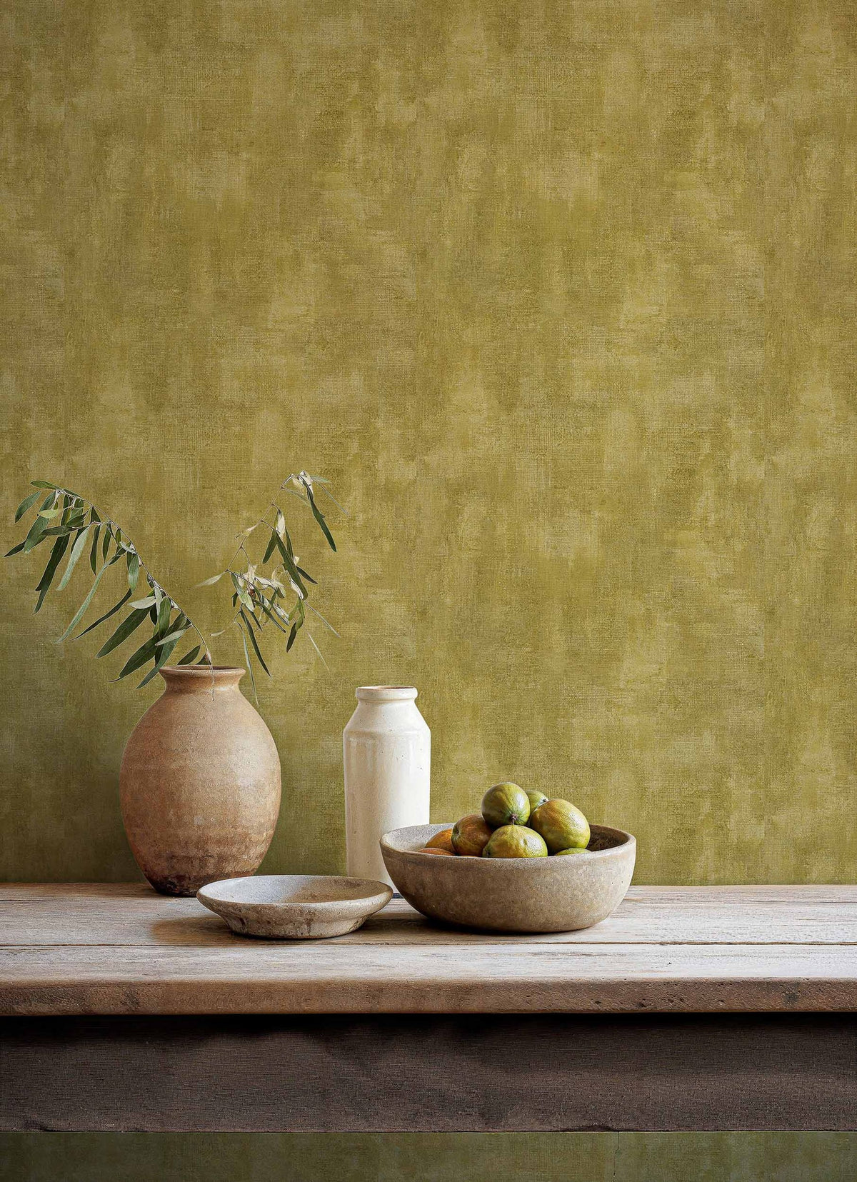 Fibras wallpaper by Coordonné in Yellow, styled room