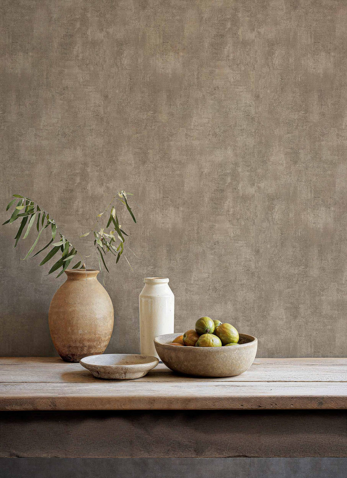 Fibras wallpaper by Coordonné in Taupe, styled room