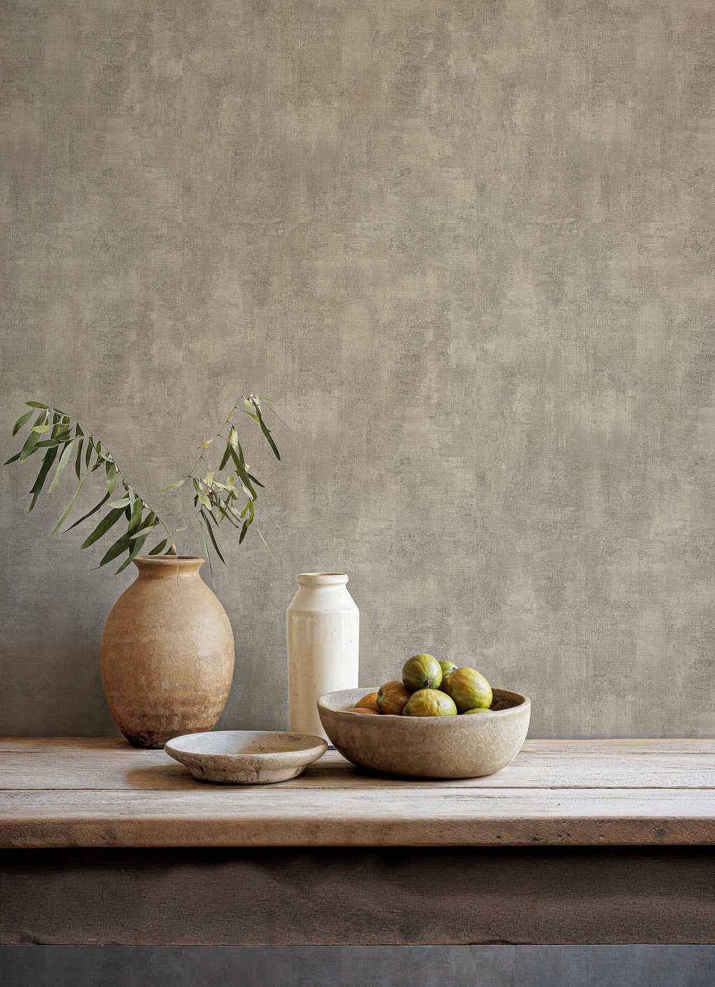 Fibras wallpaper by Coordonné in Light Grey, styled room