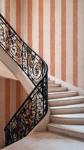 Florentine Stripe wallpaper by Coordonné in Pink, styled room