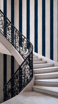 Florentine Stripe wallpaper by Coordonné in Blue – Ultramarine, styled room