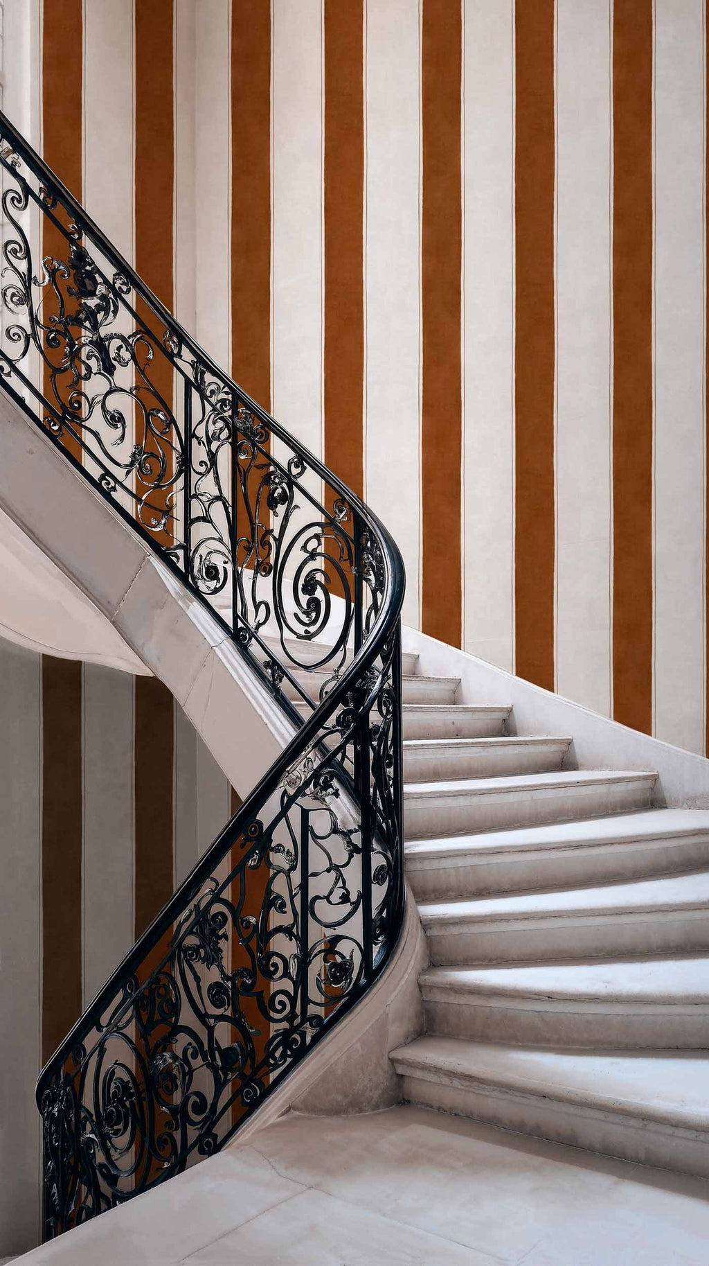 Florentine Stripe wallpaper by Coordonné in Brown, styled room