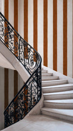 Florentine Stripe wallpaper by Coordonné in Brown, styled room