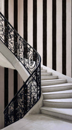 Florentine Stripe wallpaper by Coordonné in Black, styled room